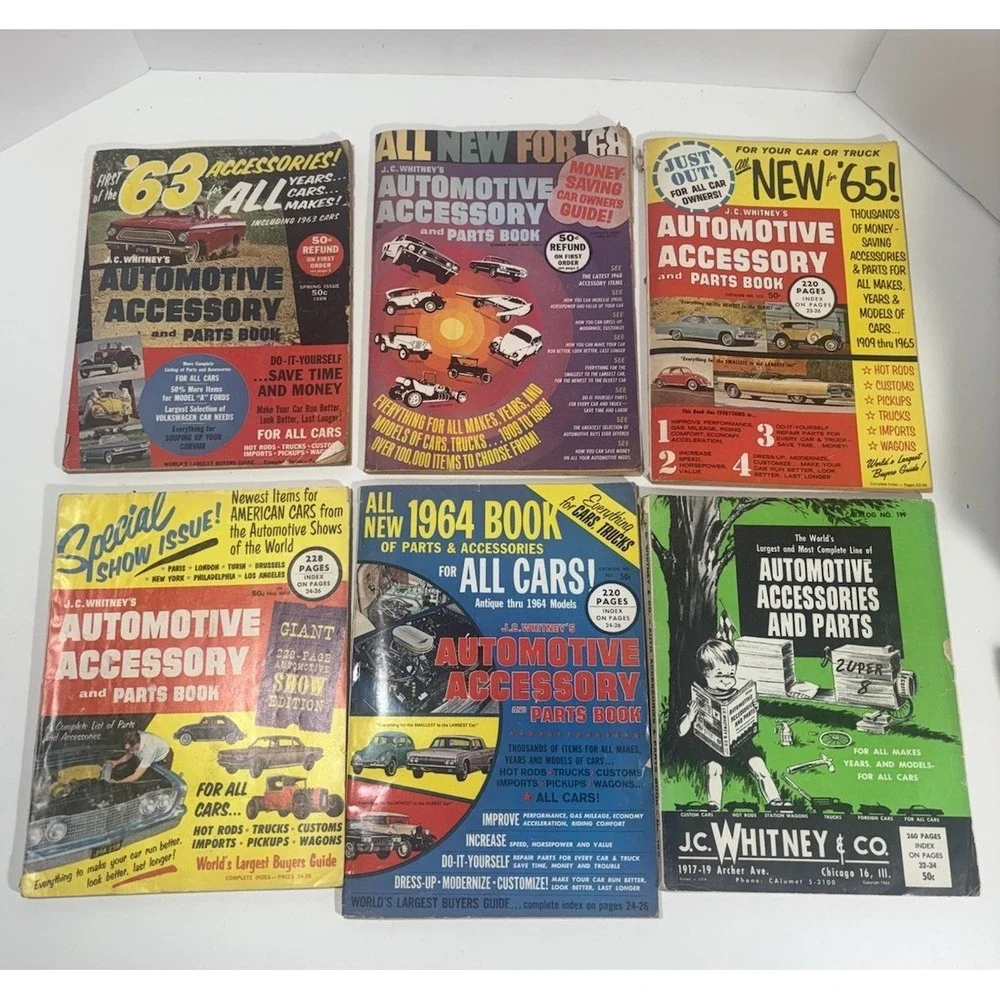 Vintage 6 Lot Of JC‎ Whitney Parts & Accessories Magazines, Automotive All Makes